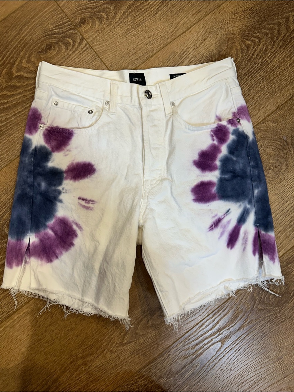 Anthropologie Edwin Cai tie-dye denim Bermuda shorts
- Purple & Navy Accents 27